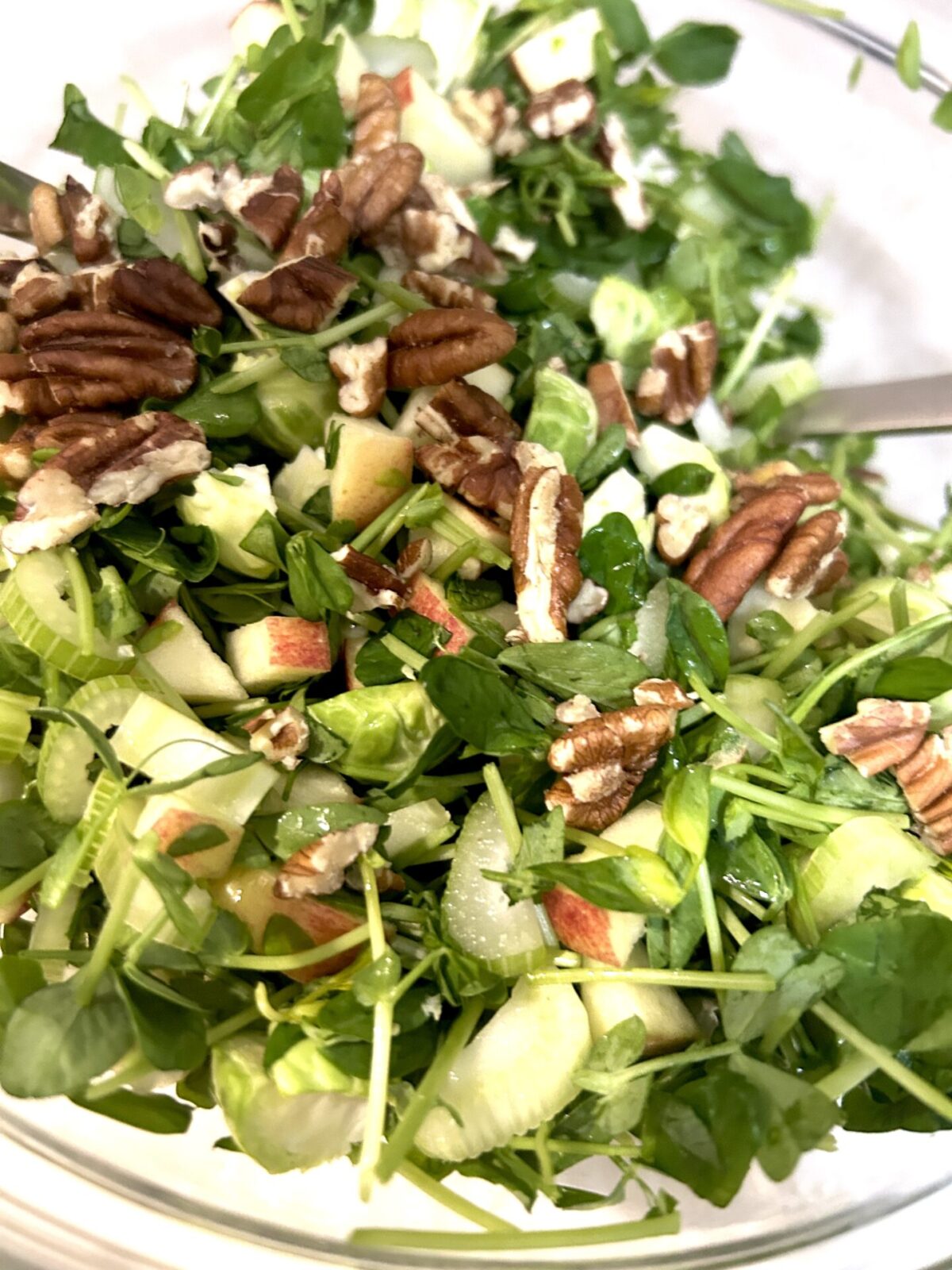 Brussels sprouts, apples and microgreens